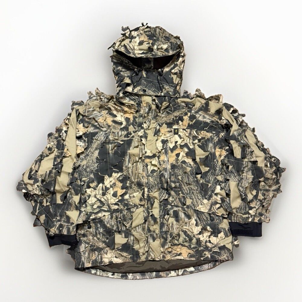 Vintage Browning Jacket Mens Large Gilly Camo Gore-Tex Hooded Hunting 90s